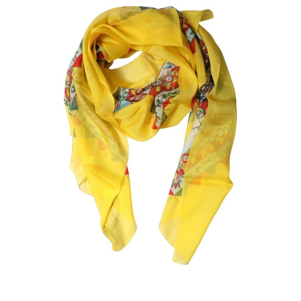 Dolce & Gabbana Yellow Silk Printed Shawl Stole Women's Scarf